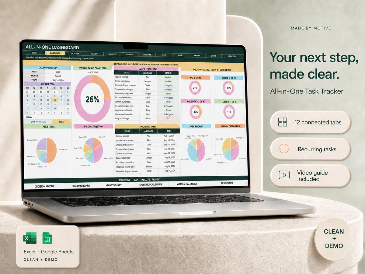 All-in-One Task Tracker Spreadsheet — Excel & Google Sheets