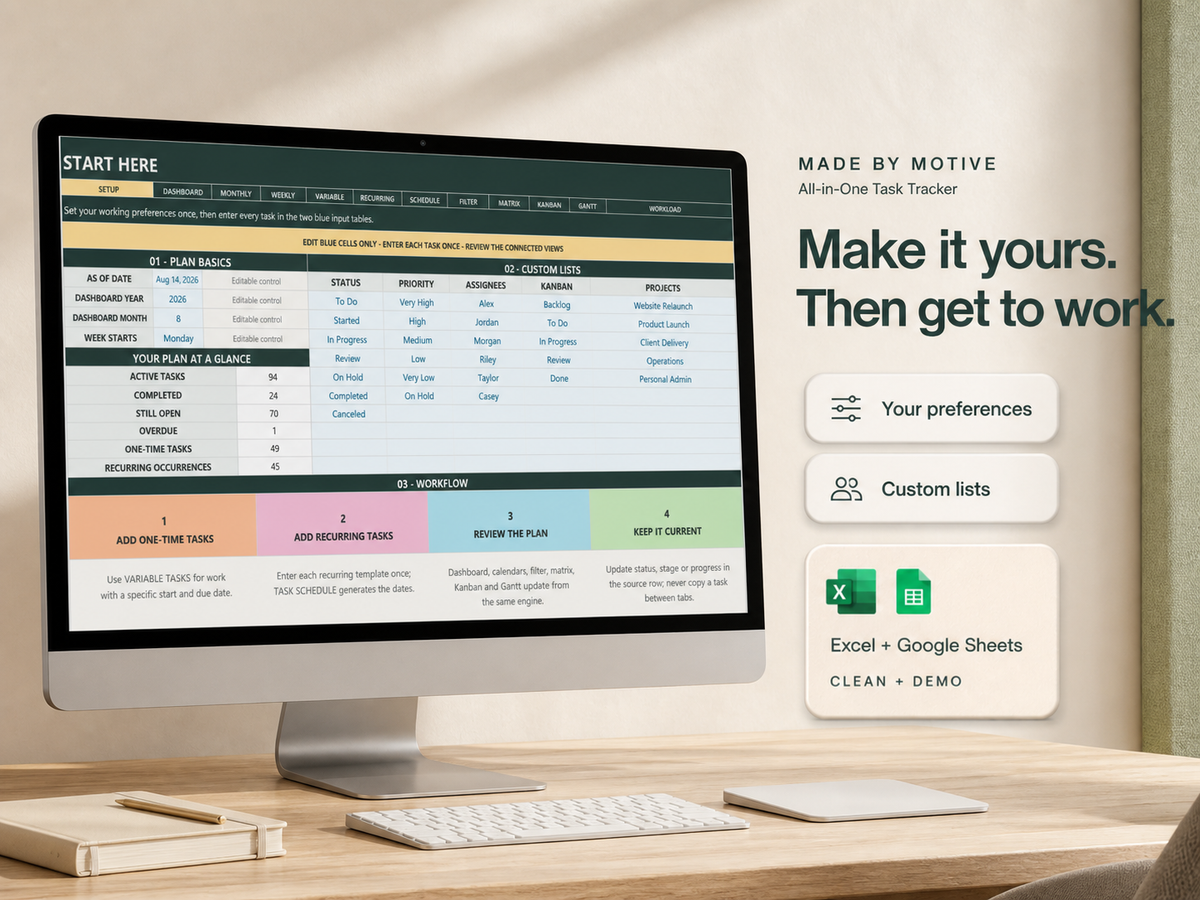 All-in-One Task Tracker — Setup tab