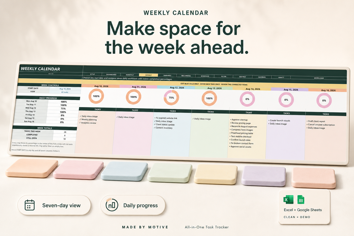 All-in-One Task Tracker — Weekly Calendar