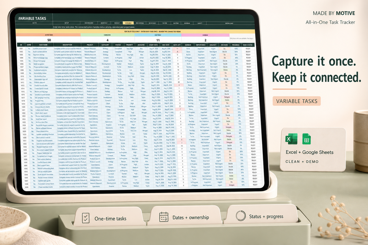 All-in-One Task Tracker — Variable Tasks