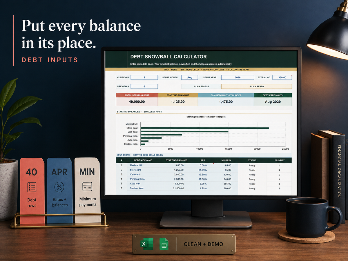 Debt Snowball Spreadsheet | Excel & Google Sheets Debt Payoff Calculator
