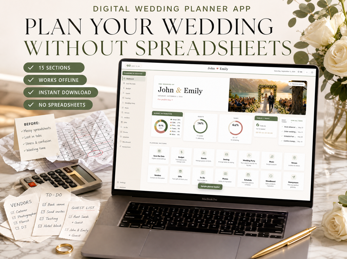 Wedding Planner App | Interactive Budget, Guest List, Seating Chart & Timeline