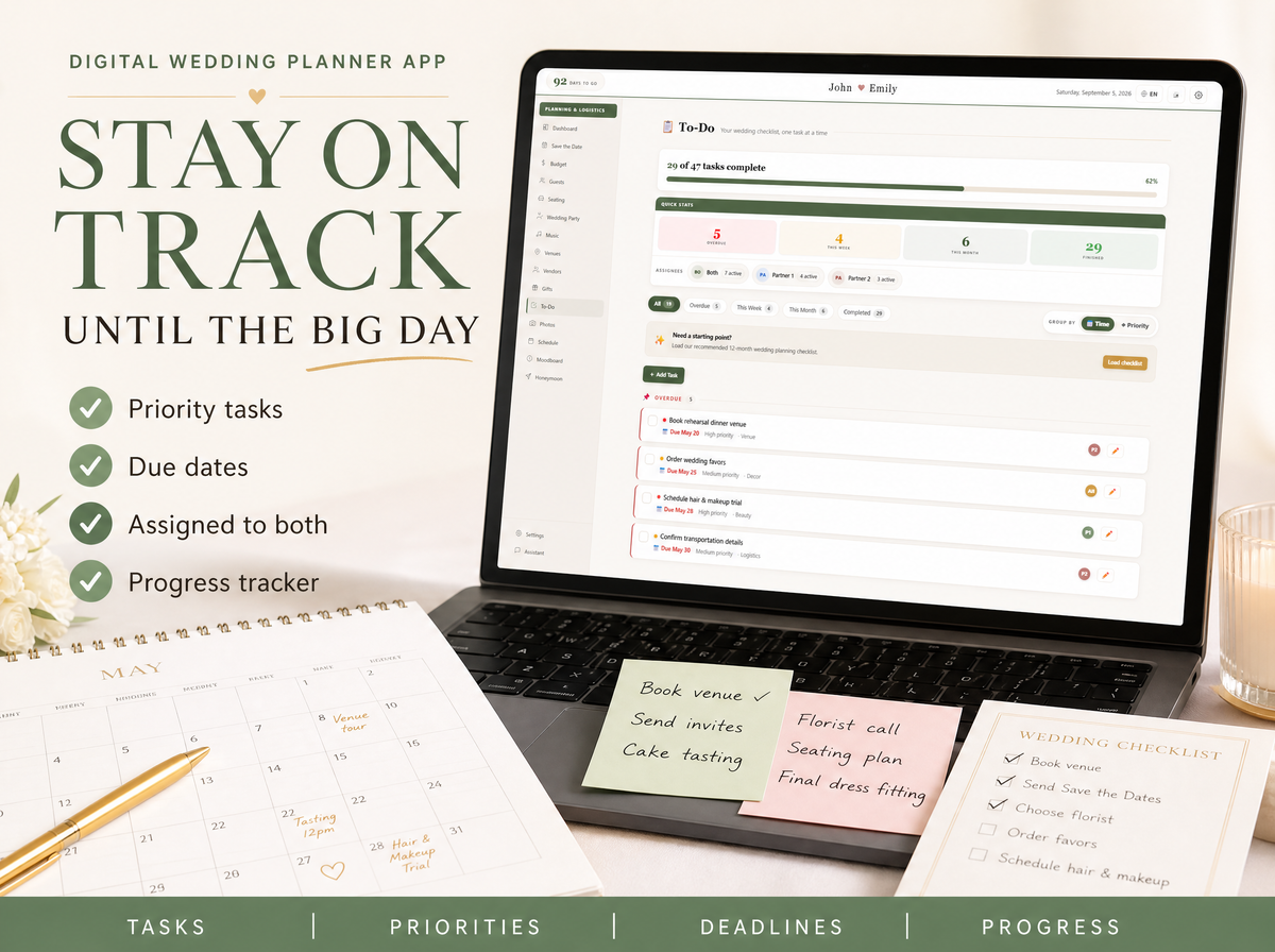 Wedding Planner App — To-dos and deadlines
