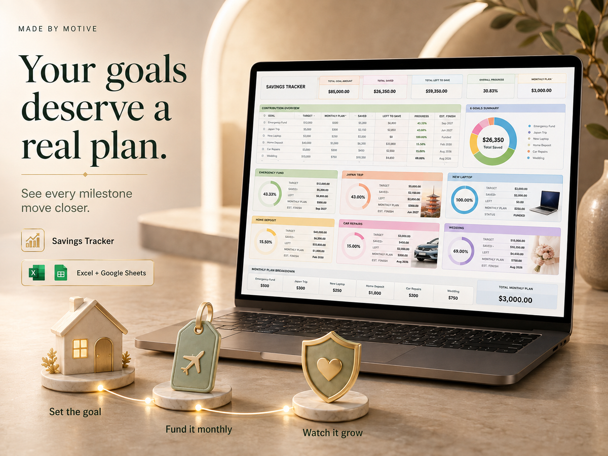 Savings Tracker Spreadsheet — Excel & Google Sheets Goal Planner